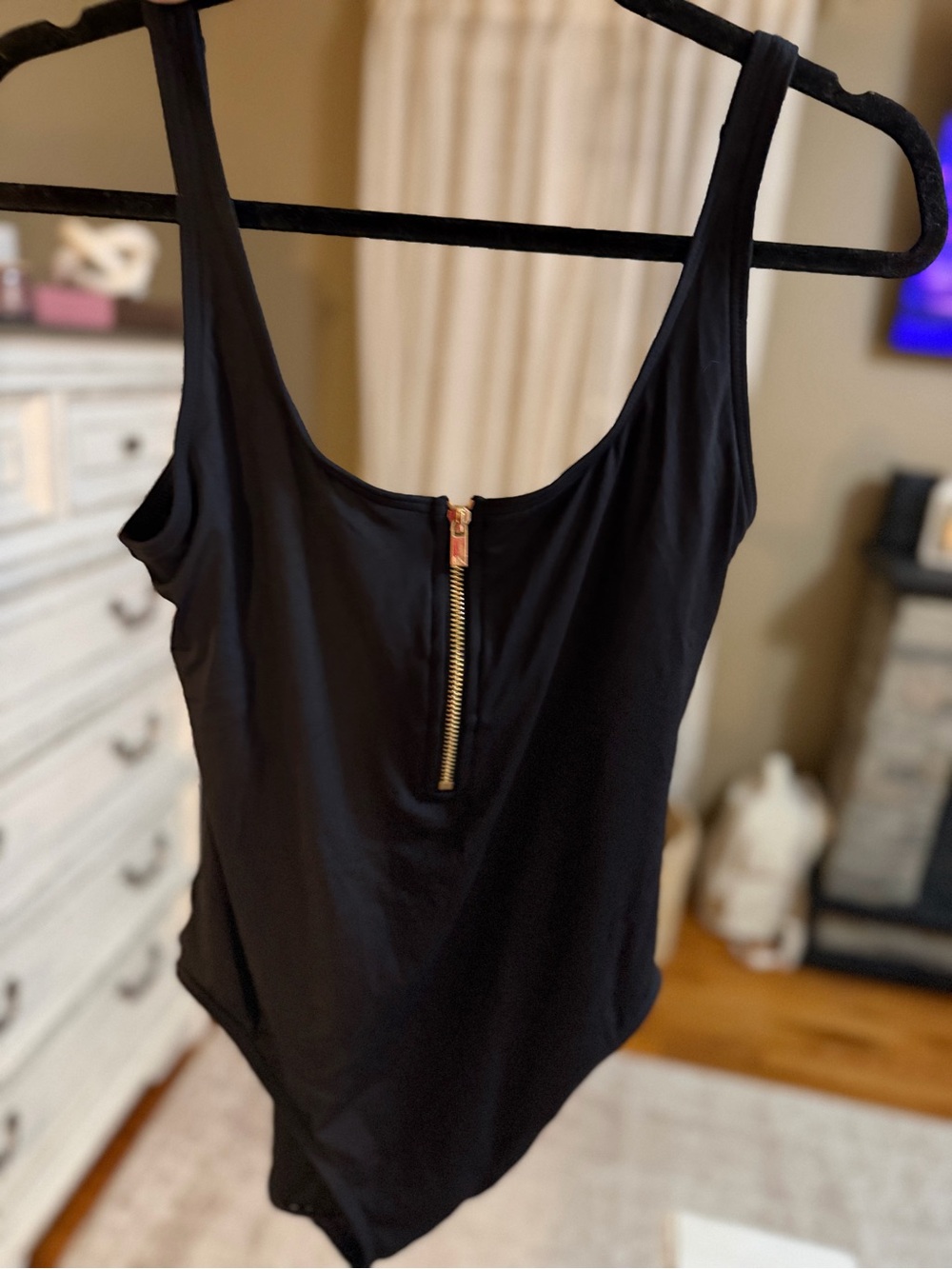 Michael Kors Black One-Piece with Gold Zip Front